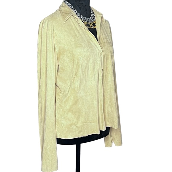 VINTAGE MAXSTUDIO Faux Suede 90s Y2K Beige Chamois Flare Sleeve Blouse SZ: L - Picture 3 of 10